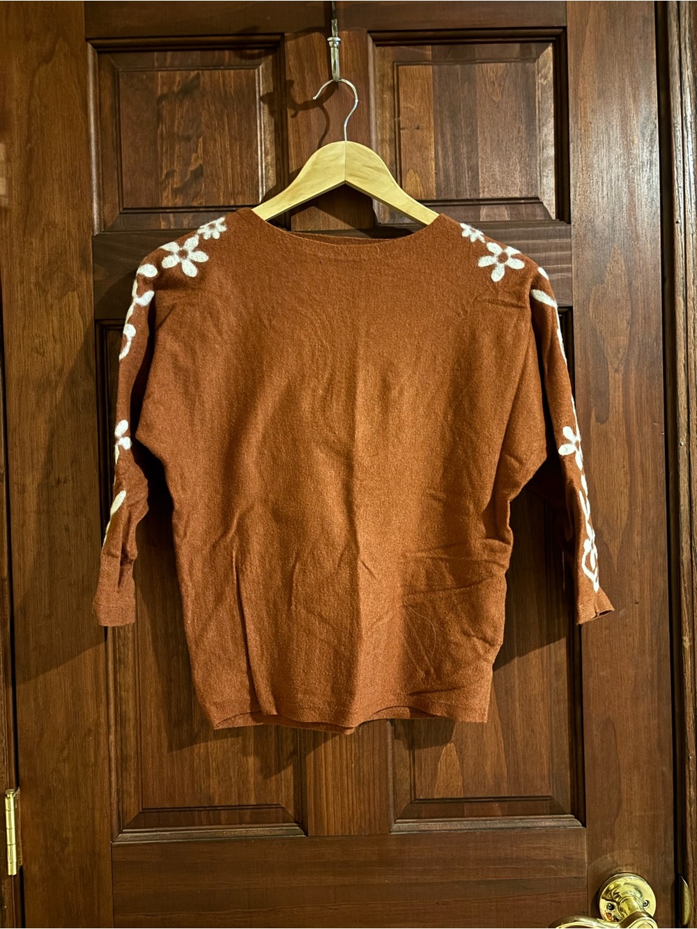 Rust Floral Sleeve Knit Top